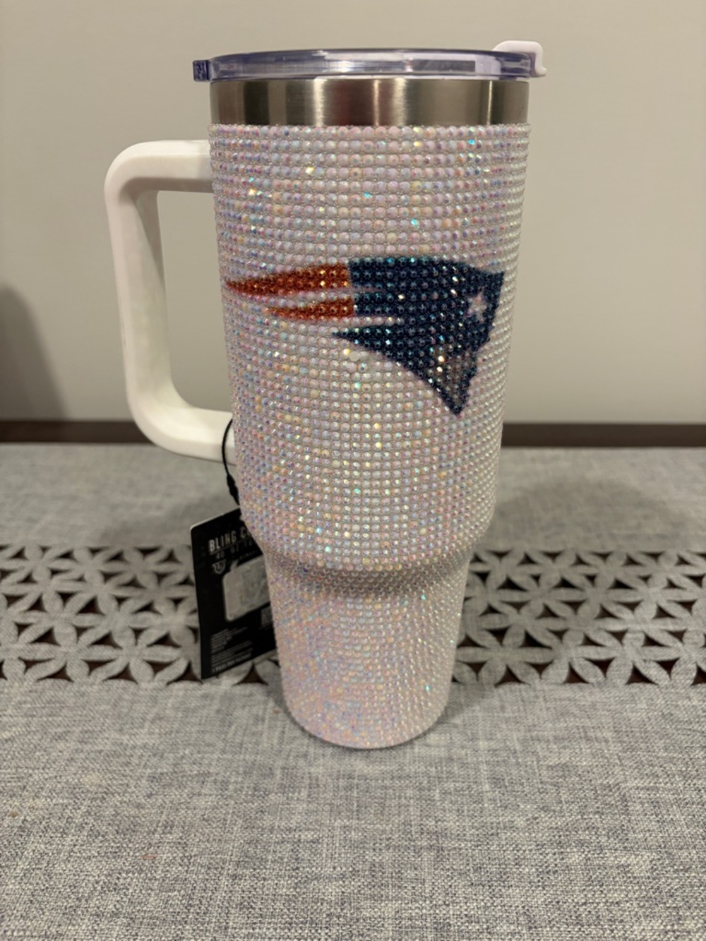 New England Patriots Crystal-Embellished Travel Tumbler with Logo Accent